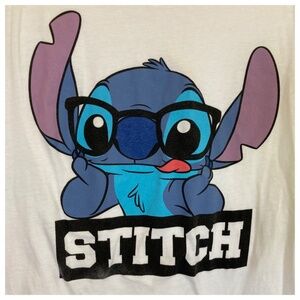 Disney Stitch Nerd White Short Sleeve Shirt Juniors Size Large Some Wear